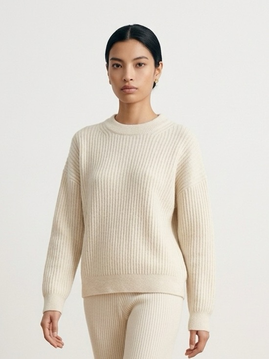 H&M Sweaters - H&M Cream Ribbed Wool Blend Crew Neck Sweater | Classic | Basic | Winter